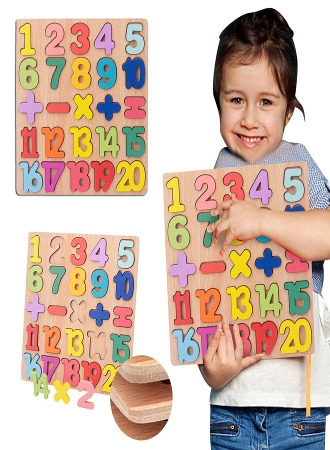 AUTHFORT Wooden Alphabet Puzzles Numbers Count Board Blocks 3 Sets Game, Colorful ABC Lower Letters/Numbers/Shapes for Kids Toddlers Preschool Early Learning Educational Toys (Number) - Image 2